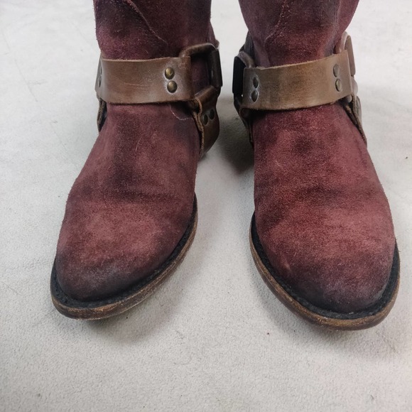 Freebird by Steven Ankle Boots Women's 7 Phlow Red Suede Leather Harness Bootie - Picture 4 of 10